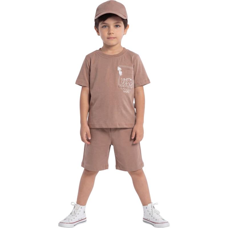 90070 Toptan 2-5 yaş arası erkek çocuklar için tişört, şort ve şapkalı yazlık takım elbise 