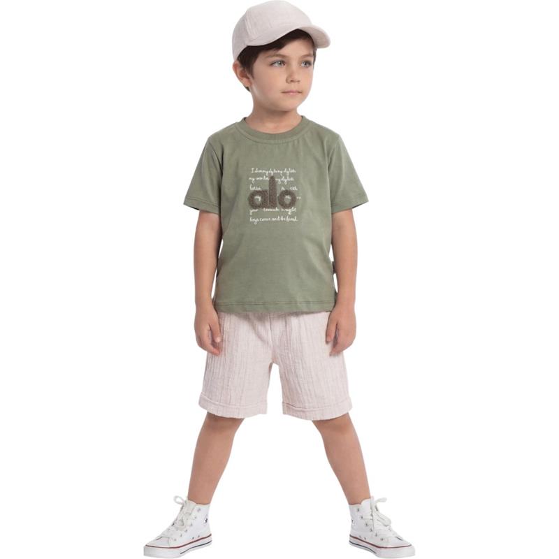 90074 Toptan 2-5 yaş arası erkek çocuklar için ALO baskılı tişört, şort ve şapkalı yazlık takım elbise 