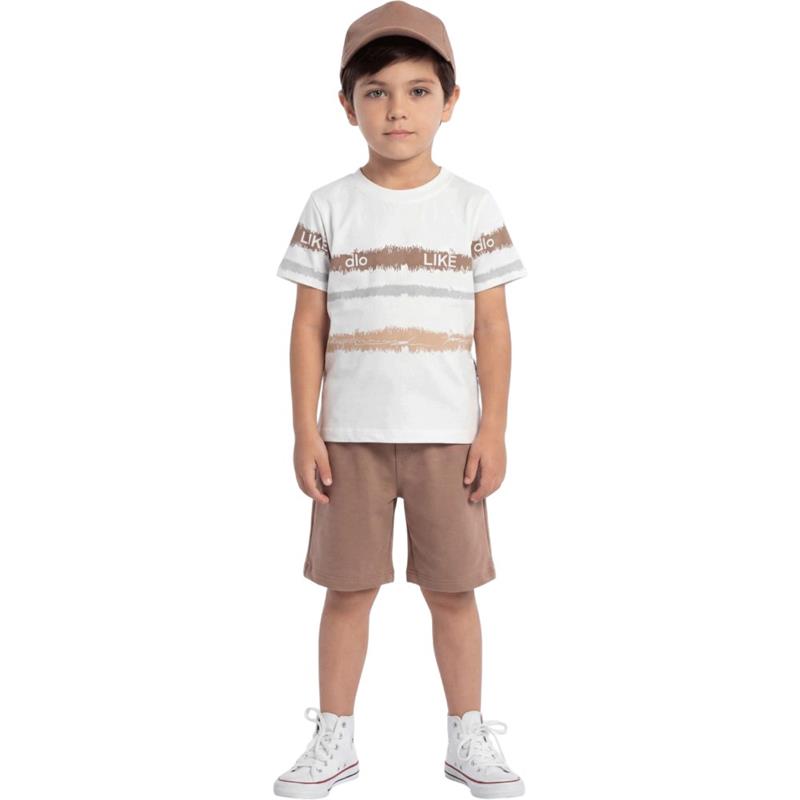 90075 Toptan 2-5 yaş arası erkek çocuklar için LIKE baskılı tişört, şort ve şapkalı yazlık takım elbise