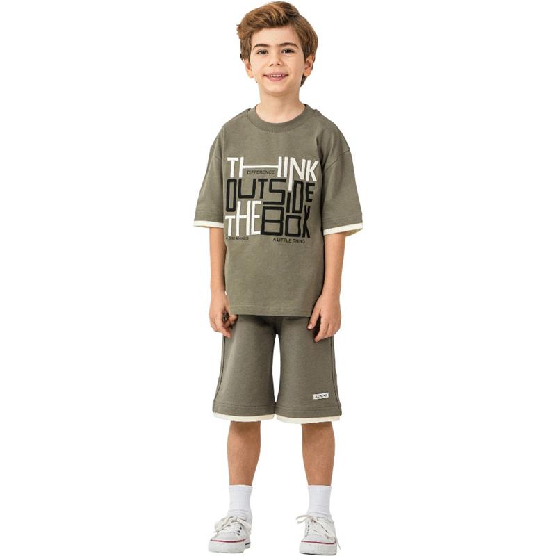 4342 toptan 9-12 yaş arası erkek çocuklar için OUTSİDE baskılı tişört ve şort yazlık iki parçalı takım 