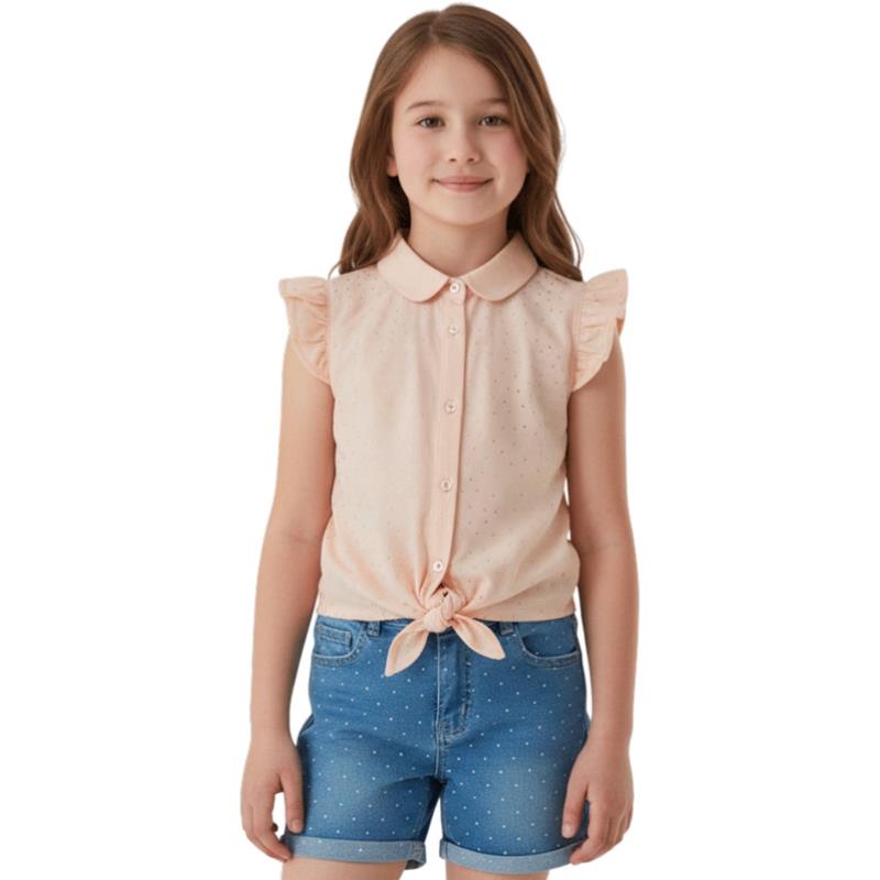 4513 toptan 2-5 yaş arası kız çocuklar için kot şortlu bluzlardan oluşan yazlık iki parçalı takımlar