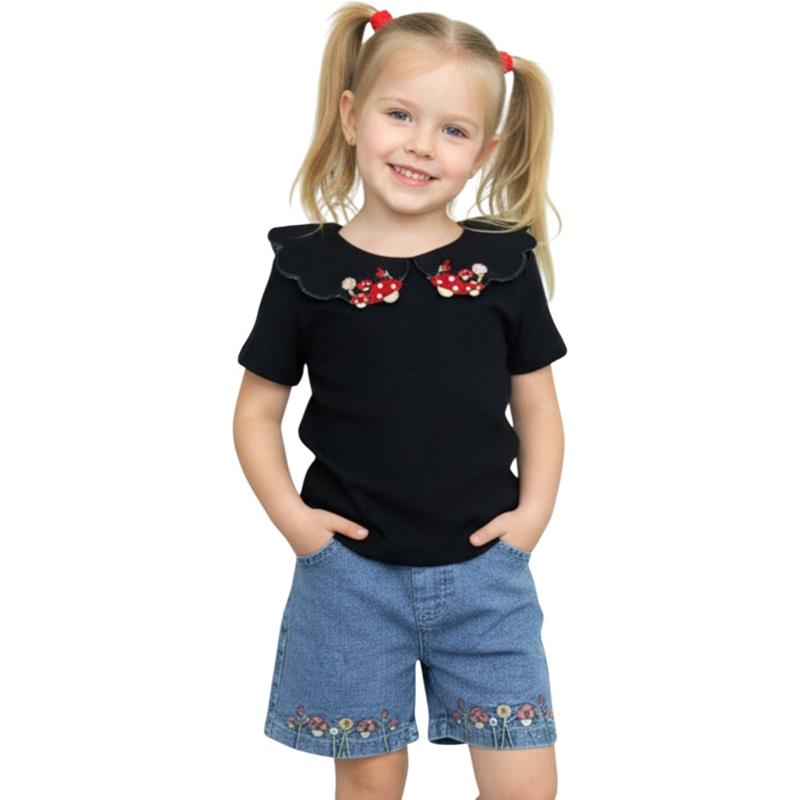 6398 Toptan 3-6 yaş arası kız çocuklar için yazlık tişört ve kot şortlu takım