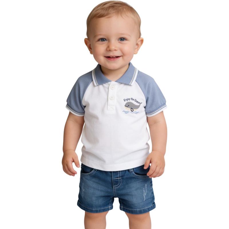 2601 toptan 6-24 aylık erkek çocuklar için tişört ve kot şortlu yazlık ikili takım