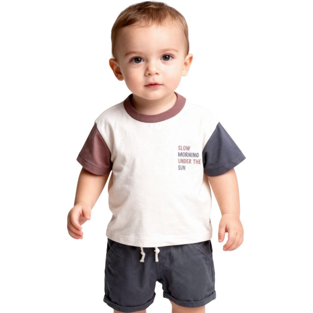 2626 toptan 6-24 aylık erkek çocuklar için tişört ve şortlu yazlık ikili takım