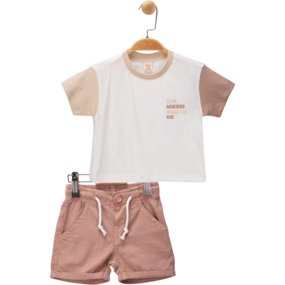 2626 toptan 6-24 aylık erkek çocuklar için tişört ve şortlu yazlık ikili takım