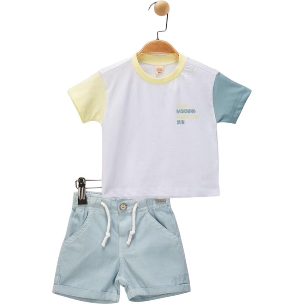 2626 toptan 6-24 aylık erkek çocuklar için tişört ve şortlu yazlık ikili takım