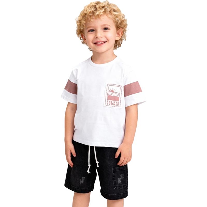 4603 toptan 5-8 yaş erkek çocuklar için tişört ve şortlu yazlık ikili takım