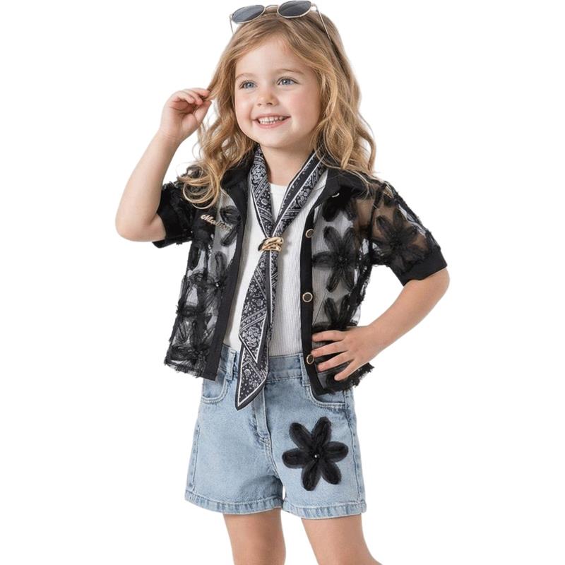 4126 toptan 3-6 yaş arası kız çocuklar için 4 parça yazlık takım