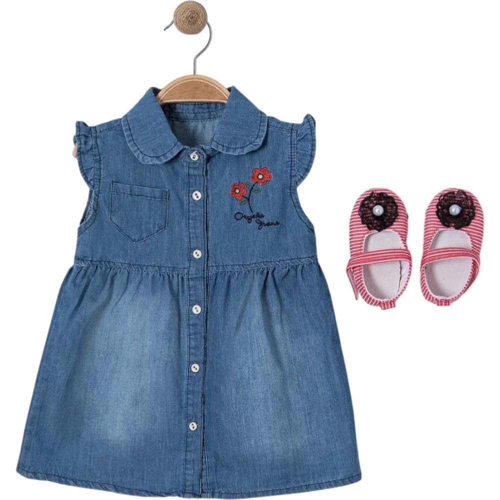 2812 wholesale children's summer denim sundresses with booties for girls 9/24 months