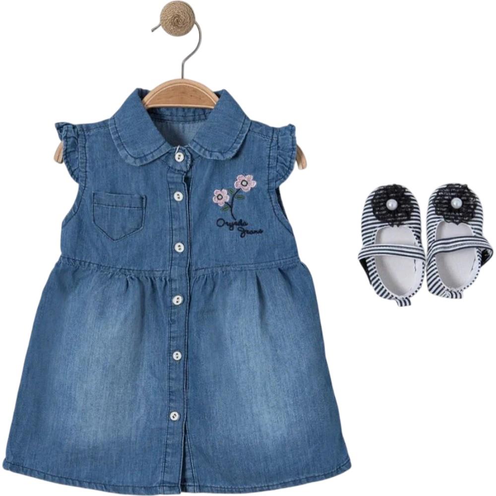2812 wholesale children's summer denim sundresses with booties for girls 9/24 months