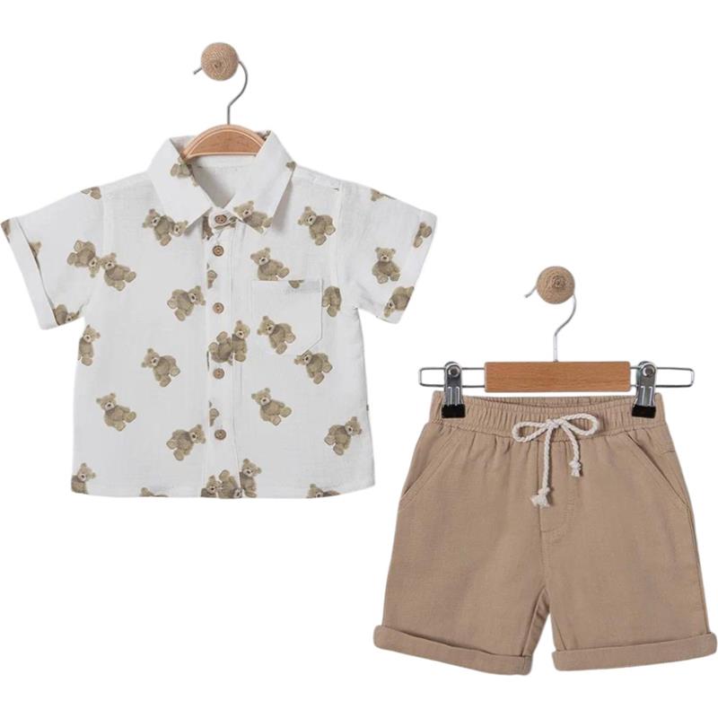 6309 toptan 9-24 aylık erkek çocuklar için şortlu gömlek iki parçalı yazlık takım elbise