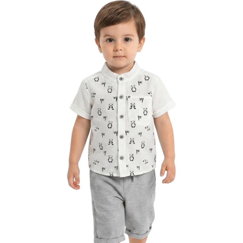 2115 toptan 9-24 aylık erkek çocuklar için yazlık gömlek ve şort iki parçalı takım elbise