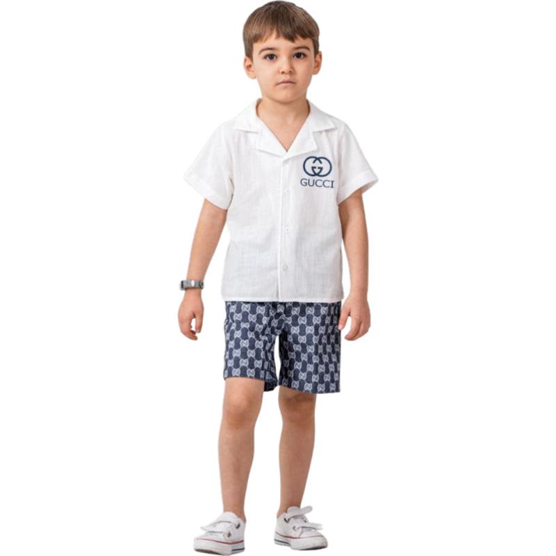 3008 toptan 3-6 yaş arası erkek çocuklar için yazlık gömlek ve şortlu ikili takım