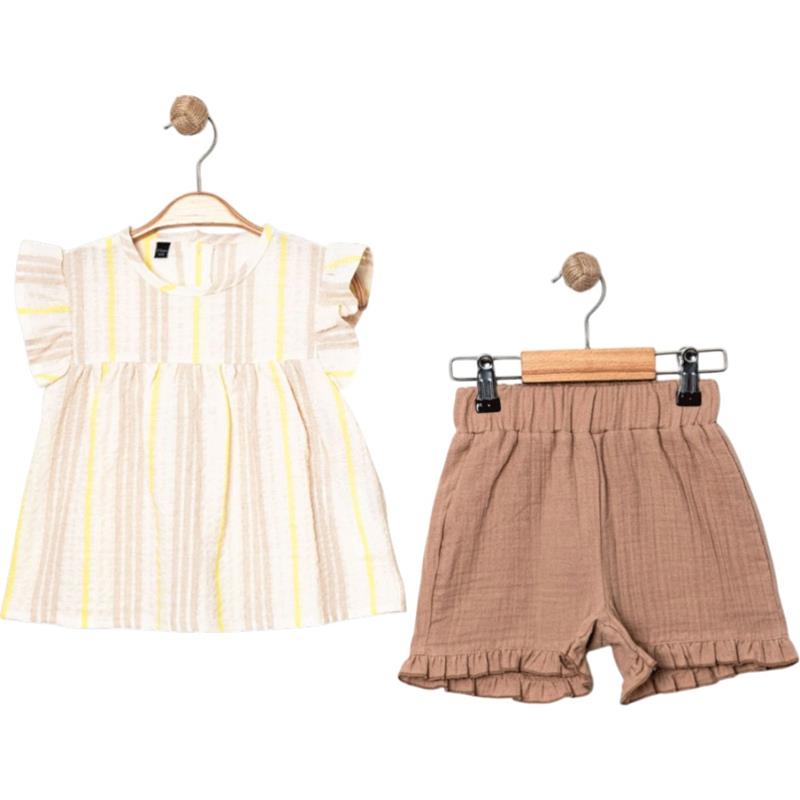 17496 toptan 3-6 yaş kız çocuklar için yazlık iki parçalı şortlu elbiseli takımlar