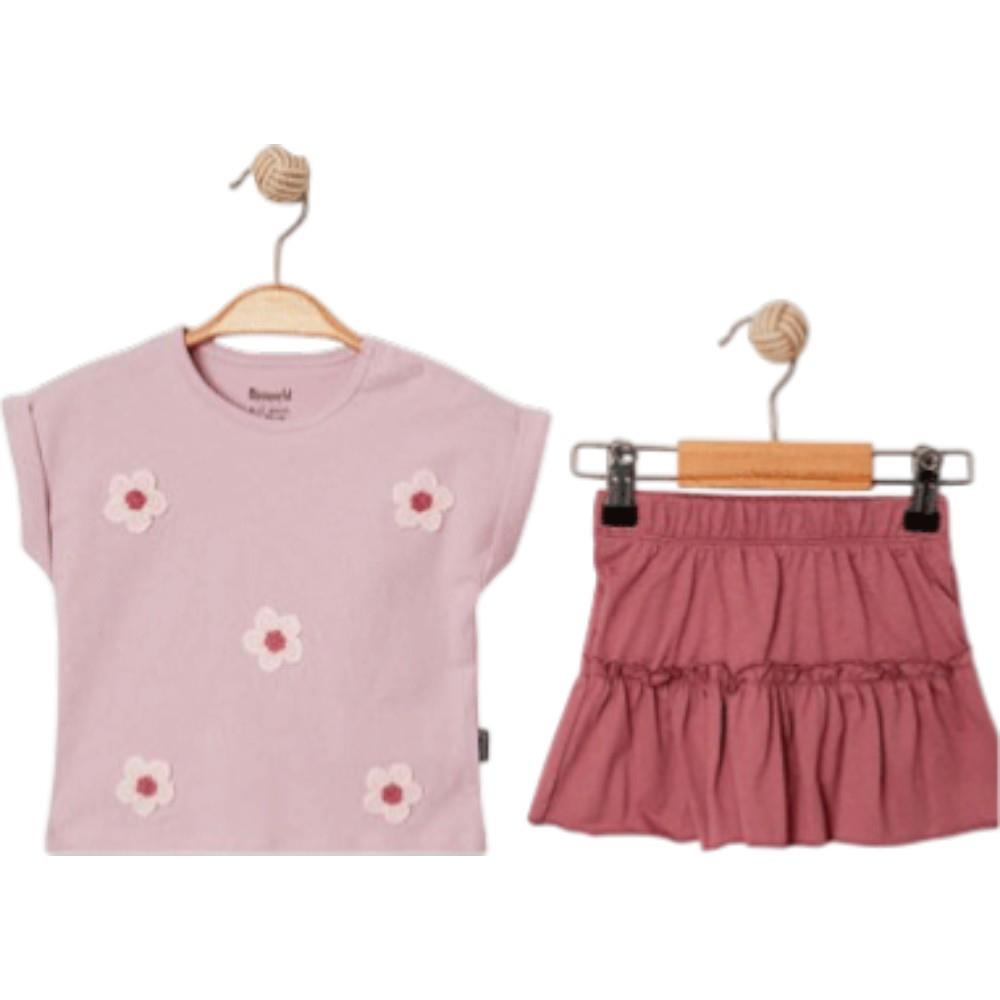 18611 Оптовая продажа летнего комплекта из двух предметов,футболка с юбкой для девочек на 6-24 месяца