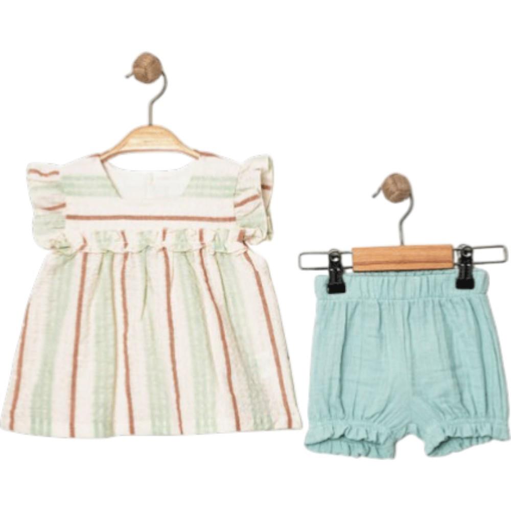 18713 wholesale children's summer two-piece suits, dresses with shorts for girls 6/24 months