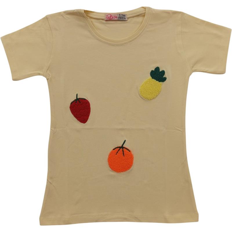 4208 toptan 5-8 yaş arası kız çocuklar için meyve desenli yazlık tişörtler