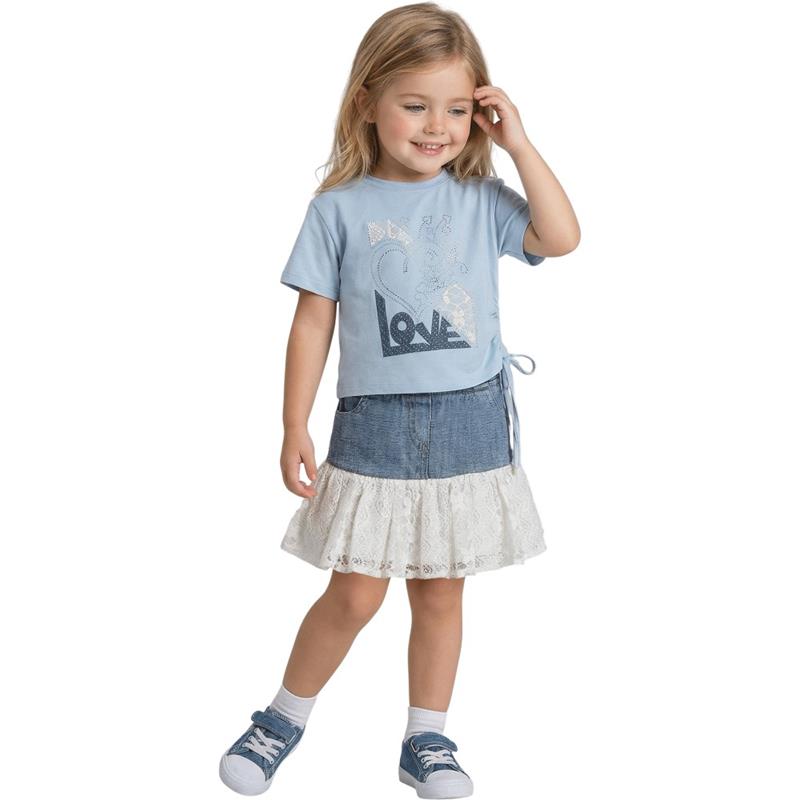 26431 Toptan 2-5 yaş arası kız çocuklar için kot etekli tişörtü yazlık iki parçalı takımlar