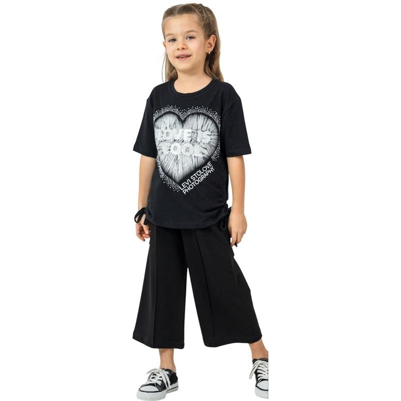 7368 Toptan 5-8 yaş arası kız çocuklar için LOVE baskılı tişört ve pantolon yazlık iki parçalı takımlar 