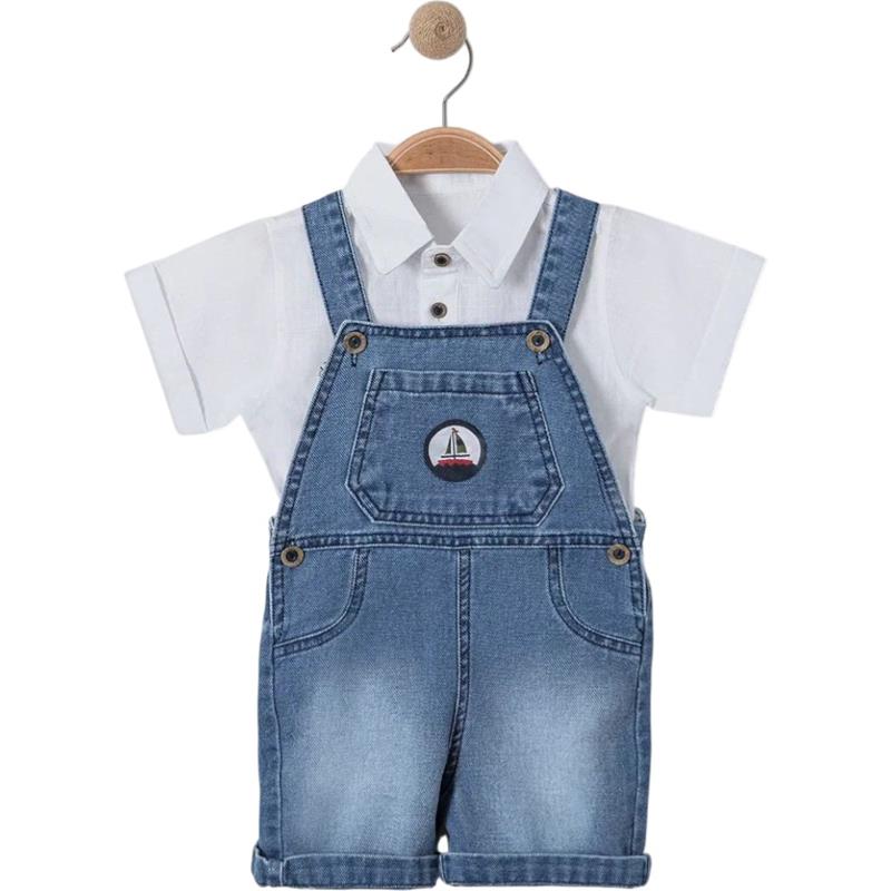 6305 toptan 9-24 aylık erkek çocuklar için gömlekli kot salopet