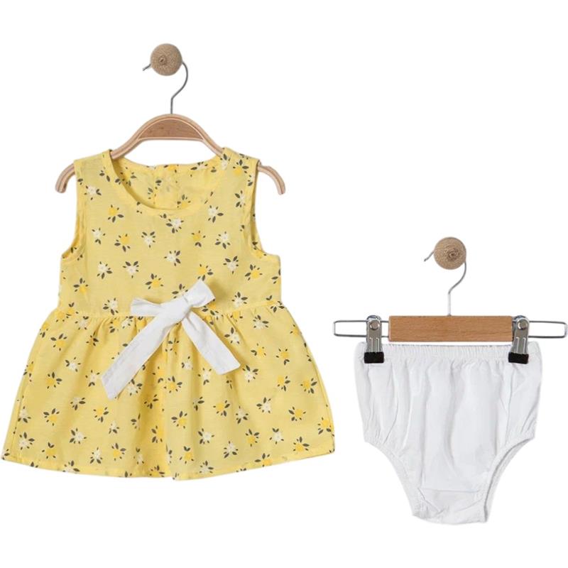 2808 toptan 9-24 aylık kız çocuklar için yazlık elbise ve külot seti
