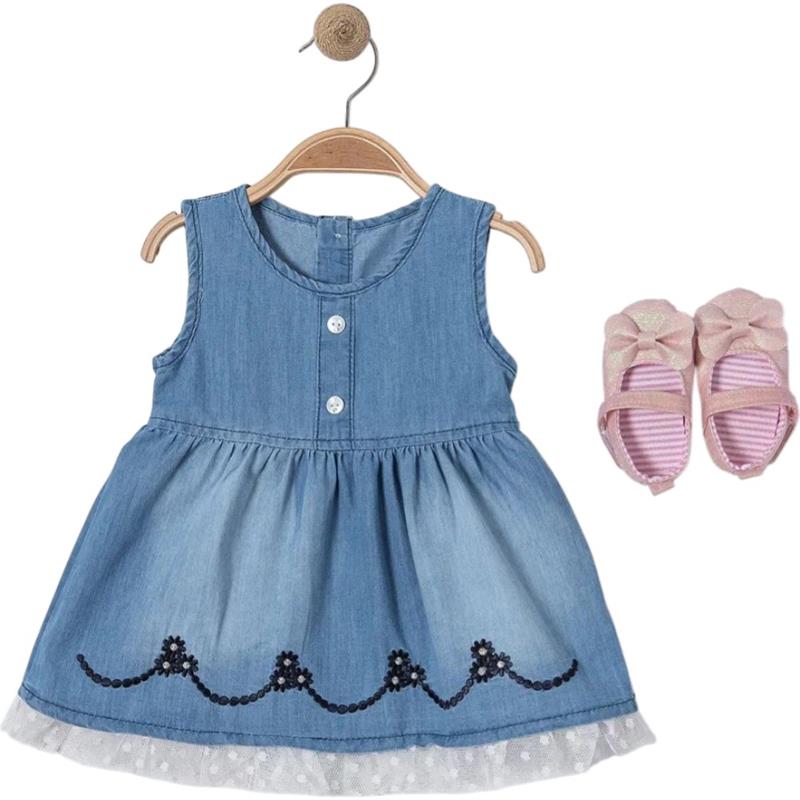 2809 оптом детские летние джинсовые платья с пинетками для девочек 9/24 месяцев