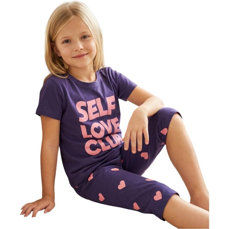 06923 Оптовая продажа летних пижамных комплектов для девочек 6-9 лет с принтом SELF LOVE