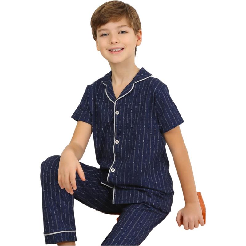83248 toptan 4-7 yaş arası erkek çocuklar için düğmeli yazlık pijamalar