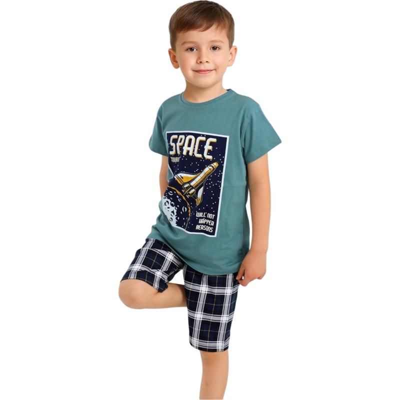 90031 toptan 10-15 yaş arası erkek çocuklar için SPACE baskılı yazlık pijama takımı