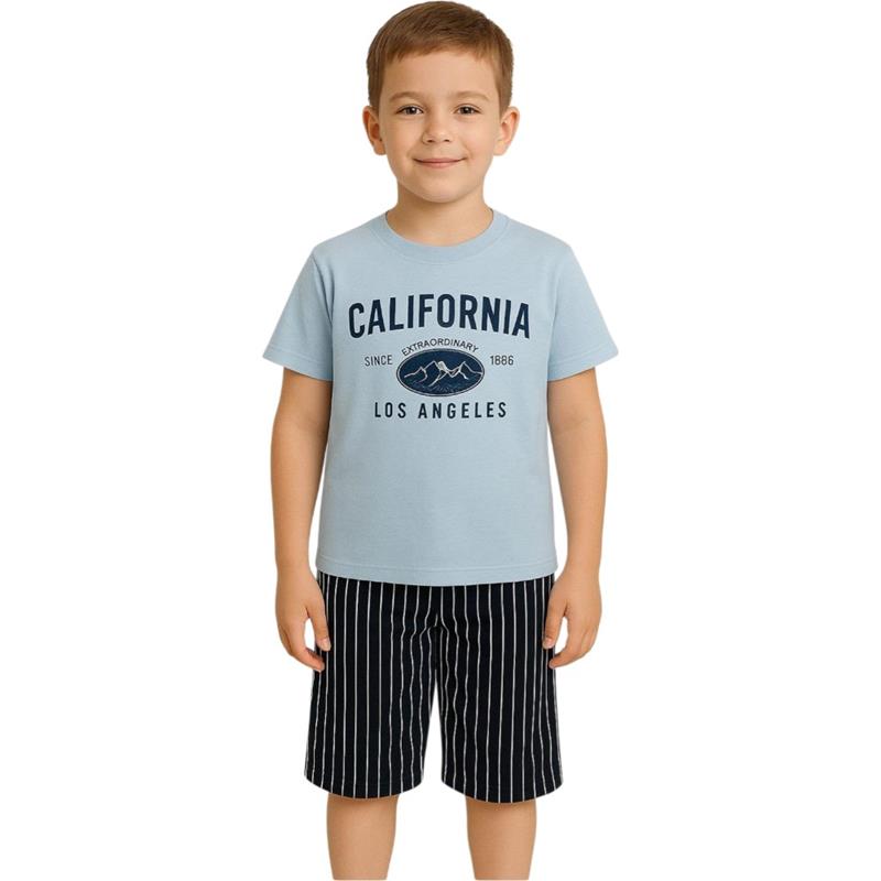 91526 toptan 10-15 yaş arası erkek çocuklar için LOS ANGELES baskılı yazlık pijama takımı