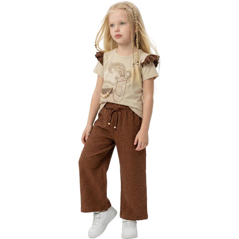 12347 Toptan 2-5 yaş arası kız çocuklar için yazlık tişört ve pantolon ikili takım