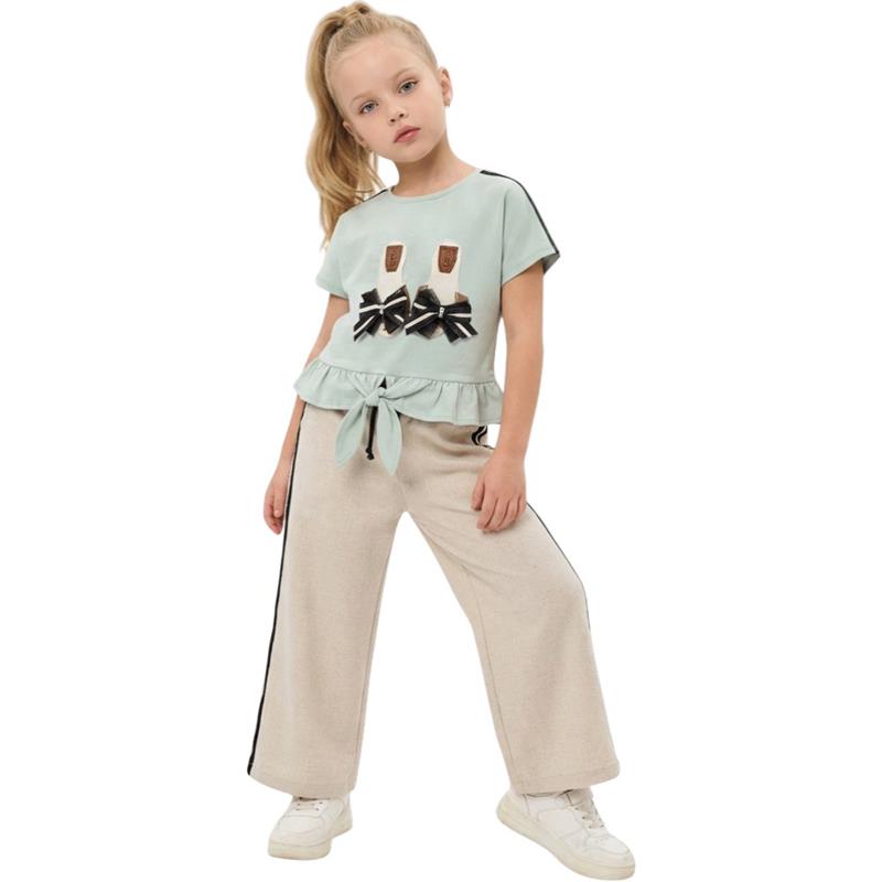 12343 Toptan 5-8 yaş arası kız çocuklar için yazlık  tişört ve pantolon ikili takım 