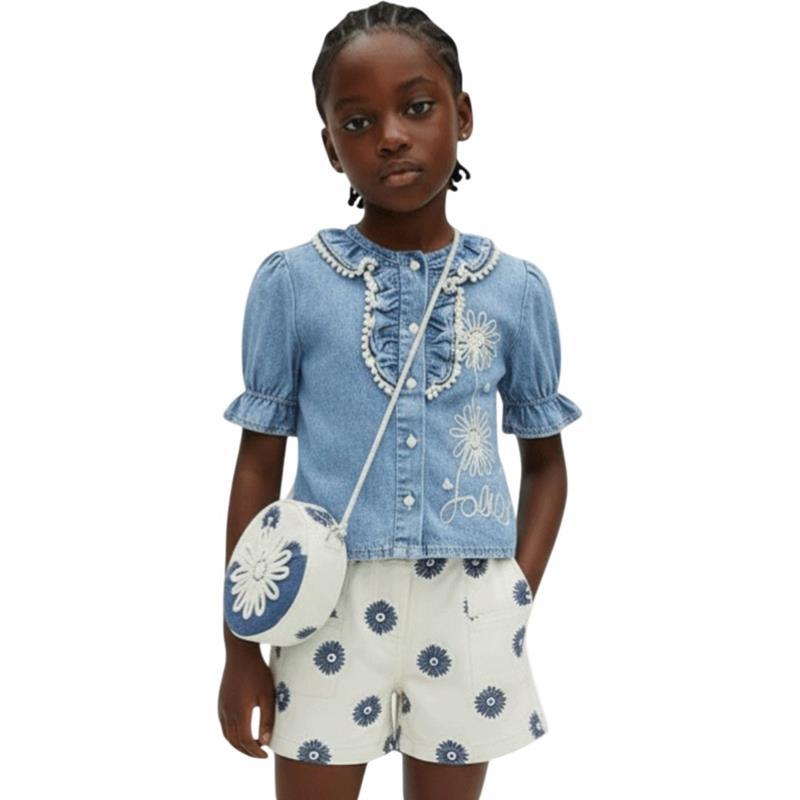 12322 toptan 3-6 yaş arası kız çocuklar için çantalı yazlık iki parçalı takım elbise