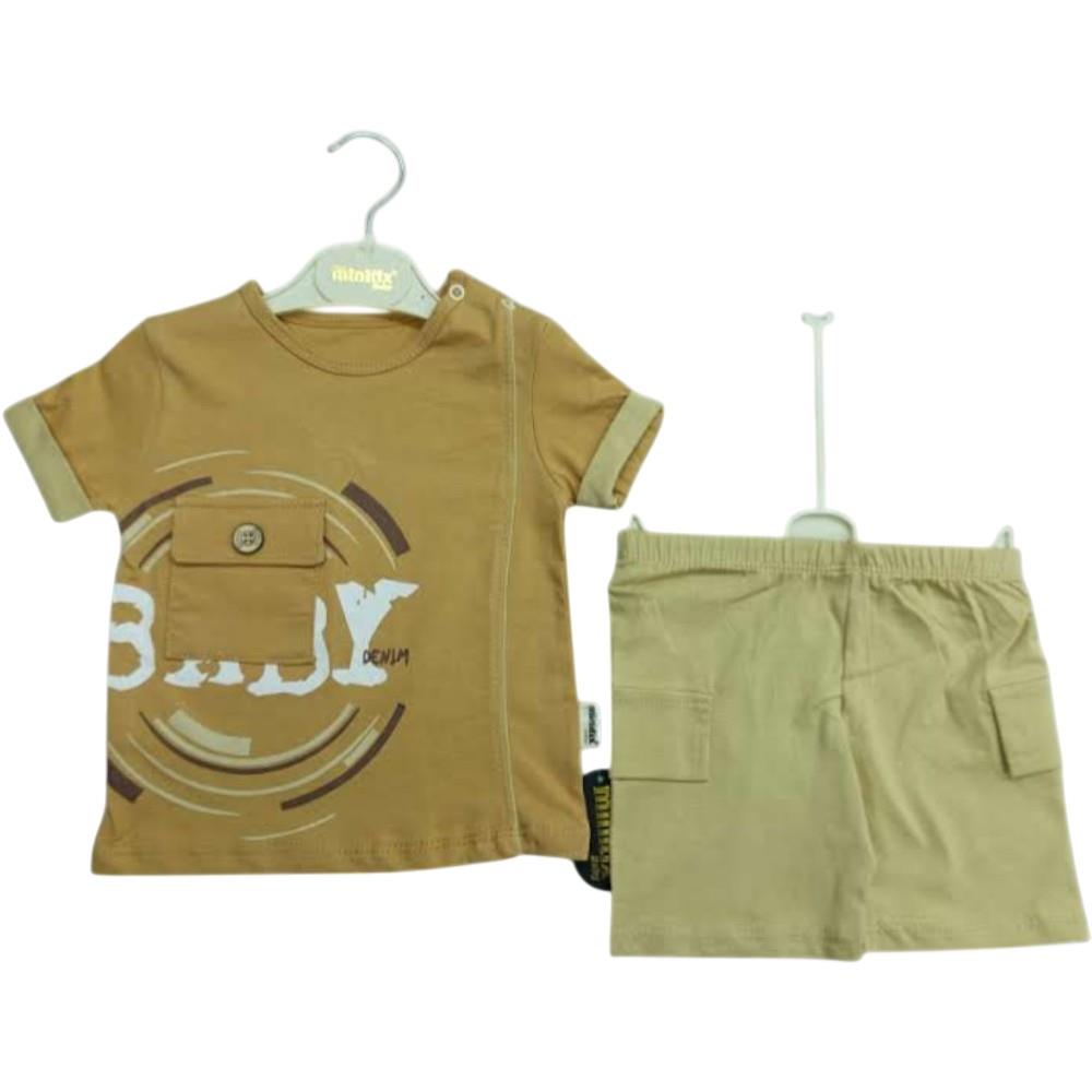 2603 Оптовая продажа летнего комплекта из двух предметов для мальчиков 9-24 месяцев: футболка с карманами и шорты
