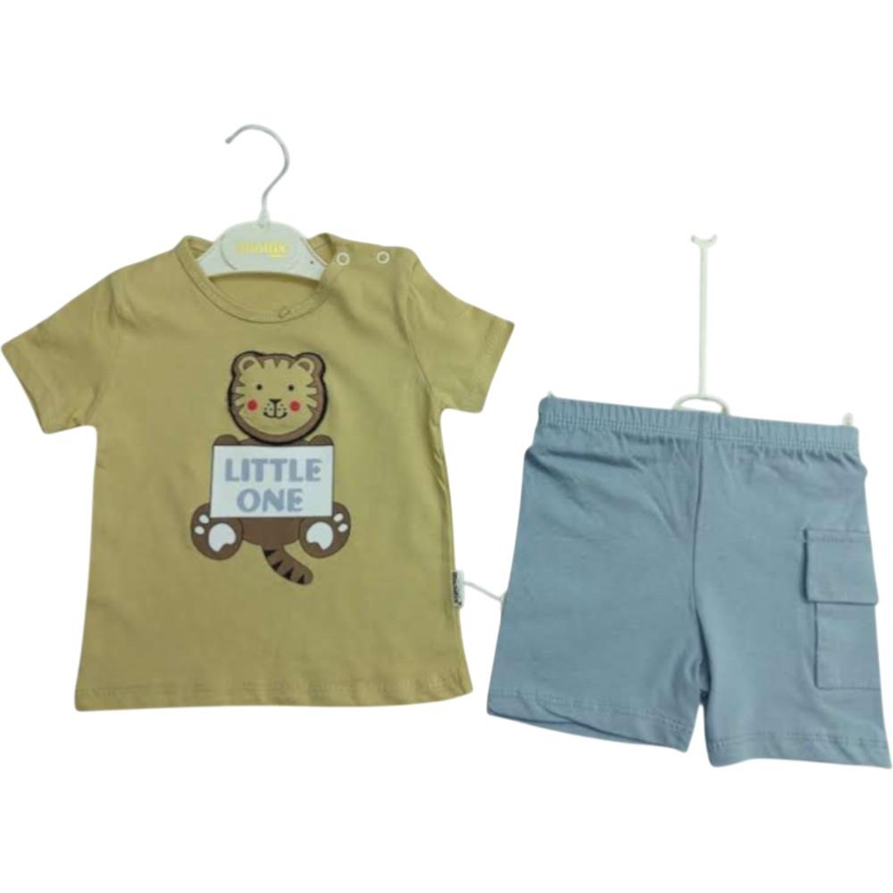  2609 оптом детские летние комплекты двойки,футболки с принтом LITTLE ONE и шорты для мальчиков на  9/24 месяцев