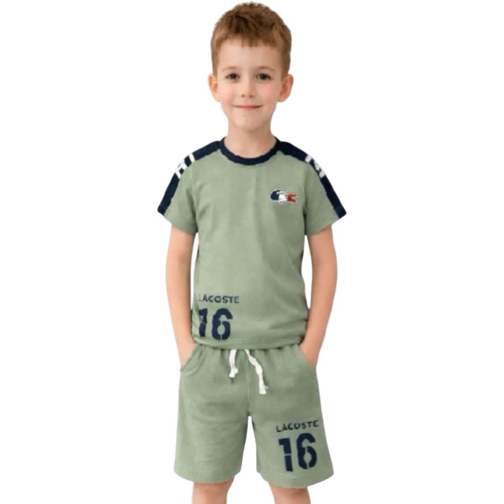 4643 toptan 2-5 yaş erkek çocuklar için 16 baskılı tişört ve şort yazlık iki parçalı takım