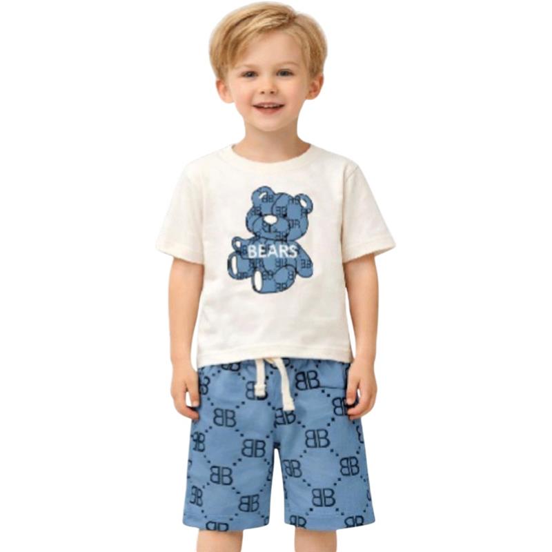 5087 toptan 2-5 yaş arası erkek çocuklar için ayı baskılı tişört ve şortu yazlık iki parçalı takımlar