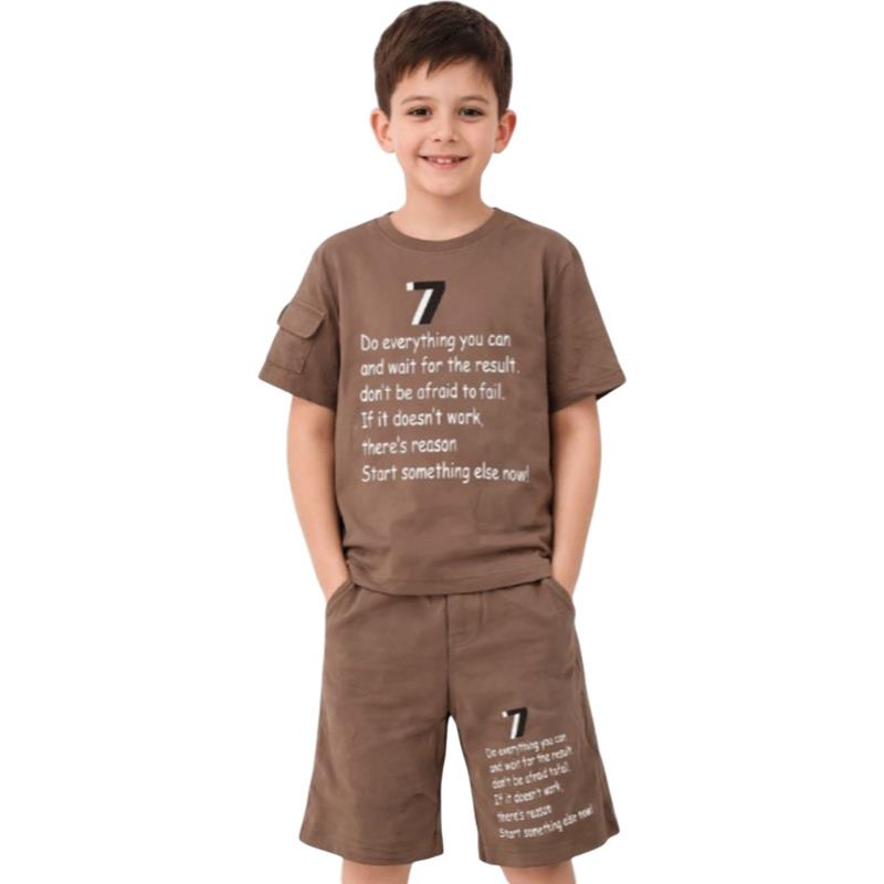 4544 toptan 6-9 yaş arası erkek çocuklar için 7 baskılı tişört ve şort yazlık iki parçalı takım