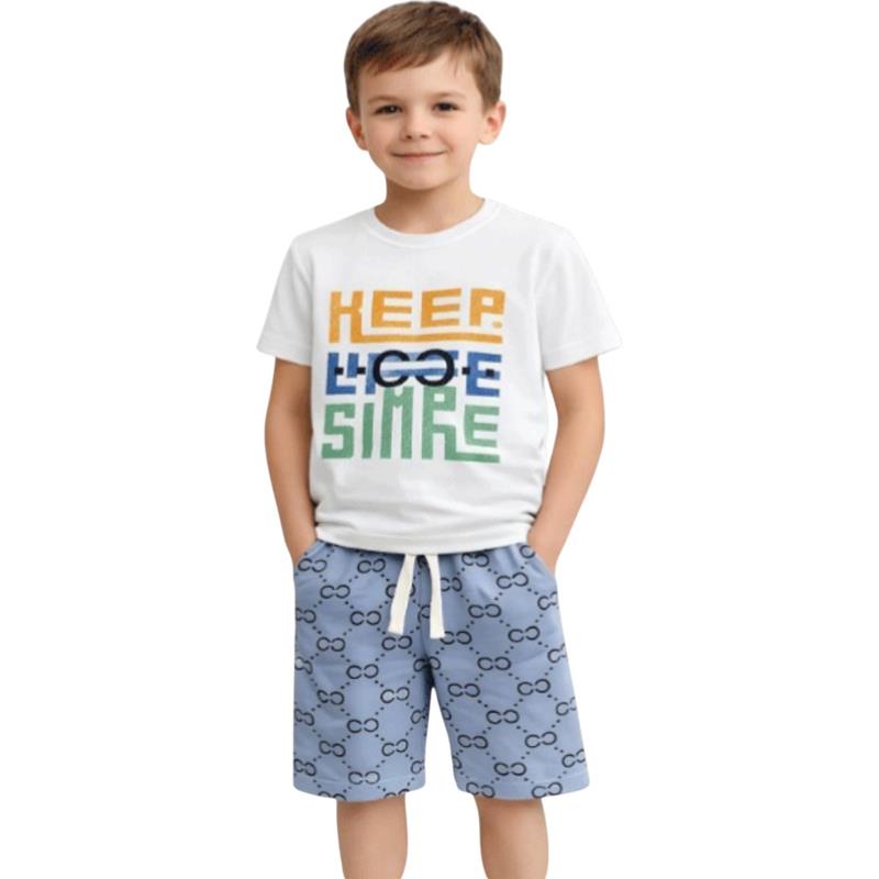 4517 toptan 6-9 yaş arası erkek çocuklar için KEEP baskılı tişört ve şort yazlık iki parçalı takım