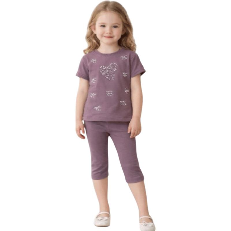 4571 toptan 2/5 kız çocuklar için kurdela desenli tişört ve taytlı ikili takım  