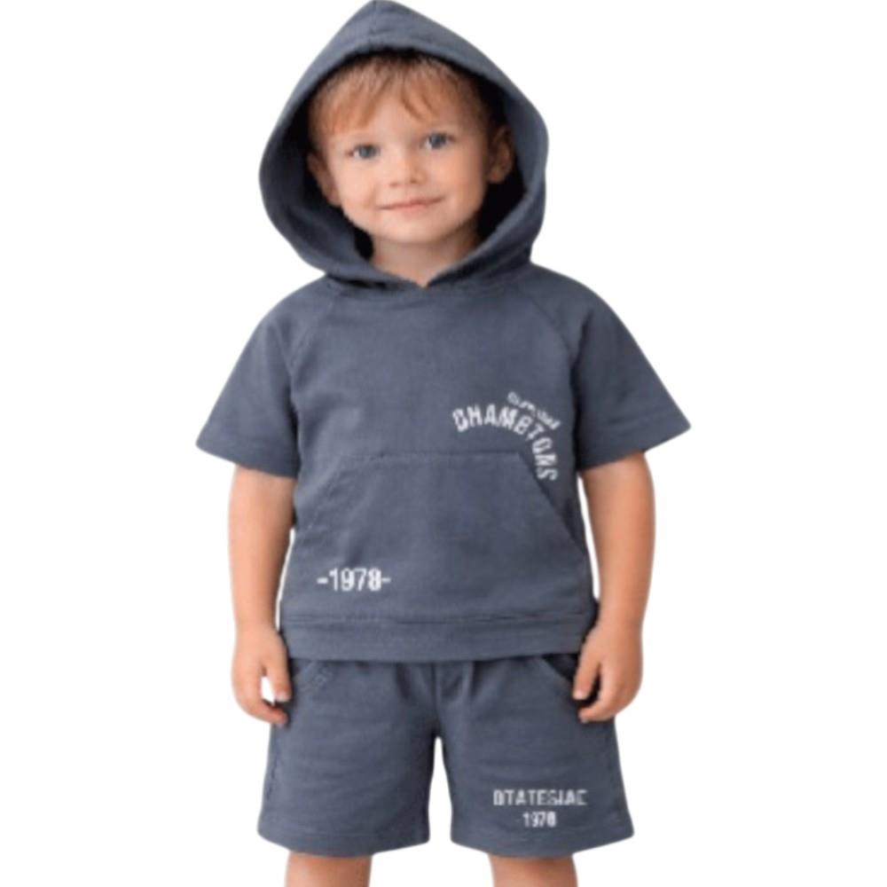 4624 Wholesale 2-5 Years Old Boys' 1978 Print Hooded T-shirt and Shorts Summer Two-Piece Set