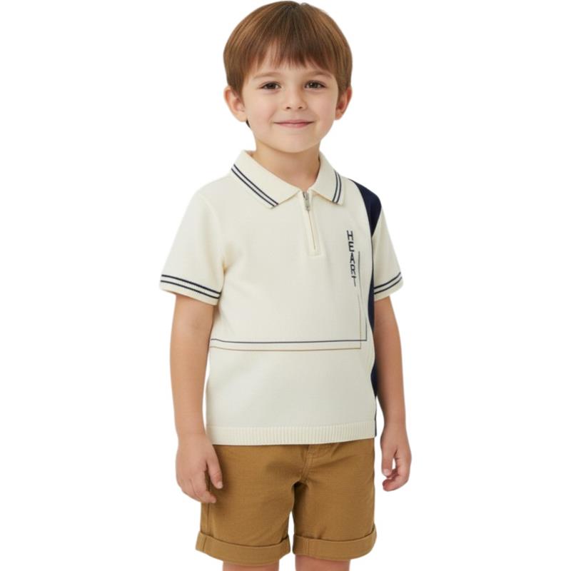 26746 toptan 1-4 yaş erkek çocuklar için yazlık polo yakalı tişört ve şortlu iki parçalı takım