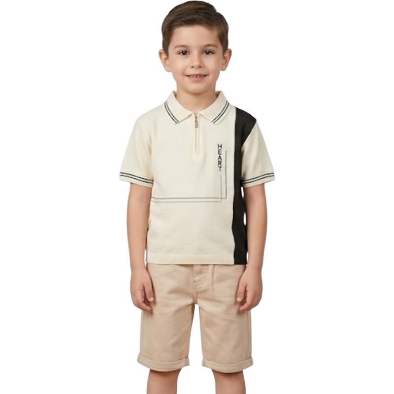 26747 toptan 5-8 yaş erkek çocuklar için yakalı tişört ve şortlu ikili yazlık elbise takımı