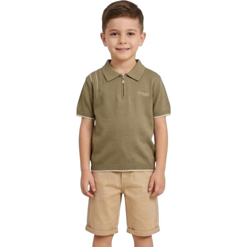 26749 toptan 5-8 yaş erkek çocuklar için yakalı tişört ve şortlu ikili yazlık elbise takımı