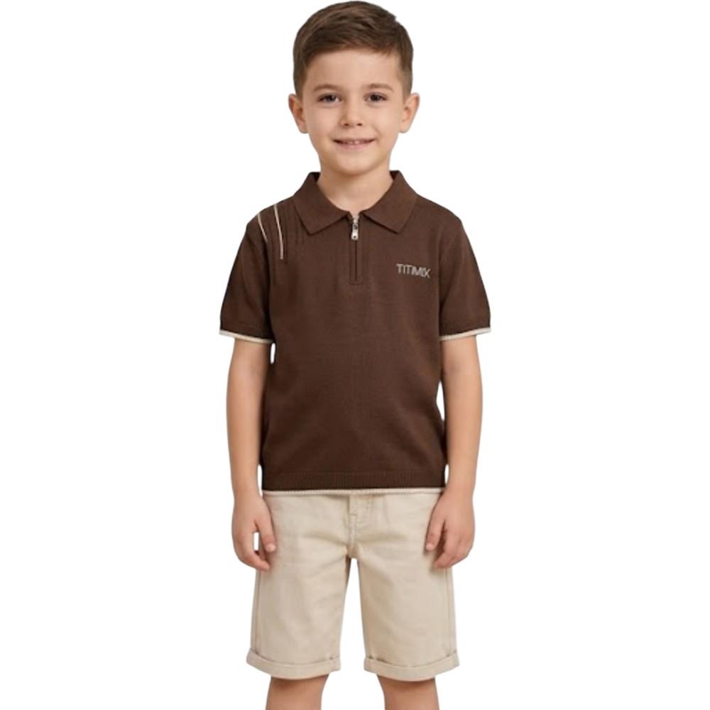 26749 Оптовая продажа летнего комплекта одежды из двух предметов для мальчиков 5-8 лет: футболка с воротником и шорты