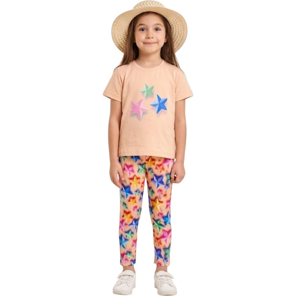 80210 Оптовая продажа летнего комплекта одежды из двух предметов для девочек 2-9 лет, включающего футболку,лосины и шляпы