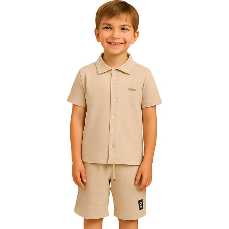 80705 Оптовая продажа летнего комплекта одежды из двух предметов для мальчиков 11-15 лет, включающего рубашку и шорты