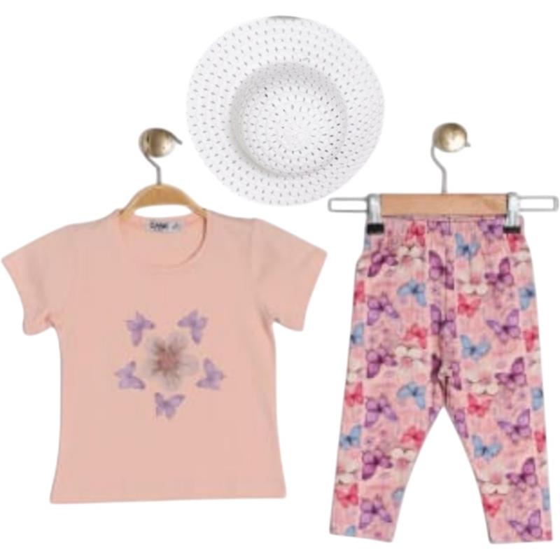 80215 Toptan 2-9 yaş arası kız çocuklar için yazlık tişört ve taytlı ikili takım