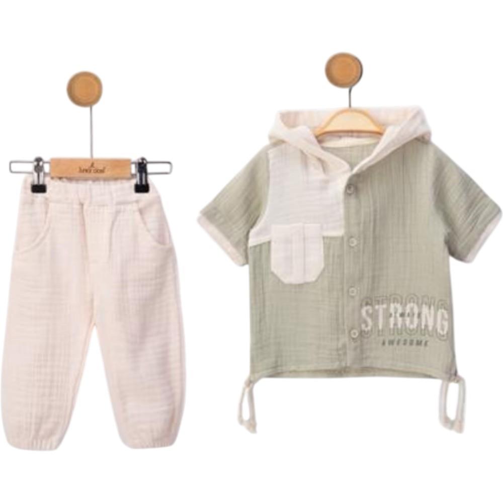 2581 toptan 9/24 aylık erkek çocuklar için gömlek ve pantolonlu yazlık ikili takım