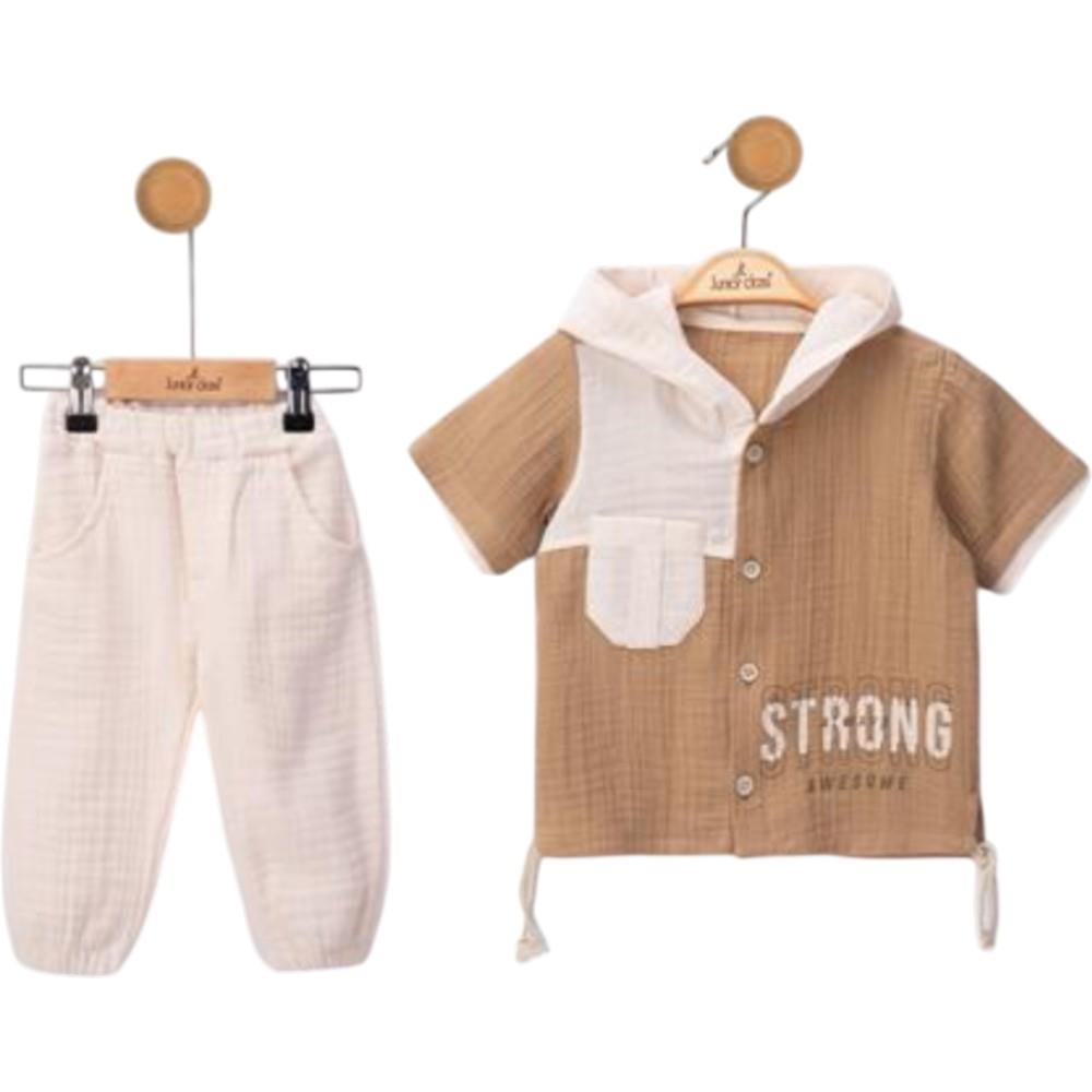 2581 toptan 9/24 aylık erkek çocuklar için gömlek ve pantolonlu yazlık ikili takım
